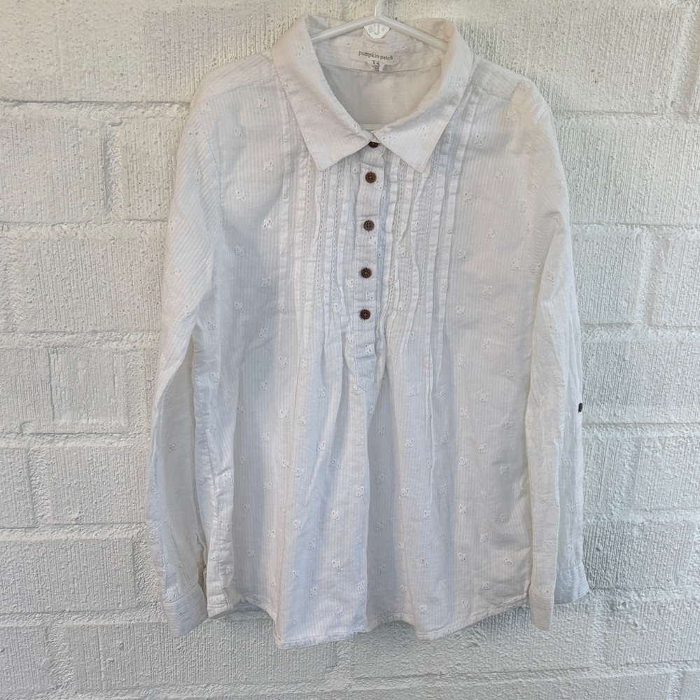 Pumpkin Patch Polo Long Sleeve Girls Kids White Blouse sz 12